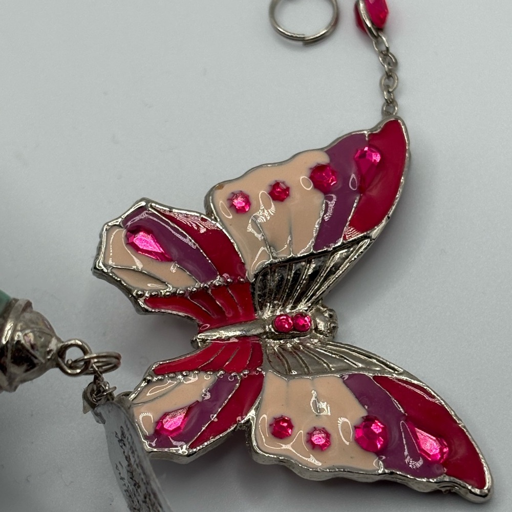 Ceramic Purple Pink Christmas Ornament Butterfly Blushing Tulips Victorian Style - Picture 9 of 15
